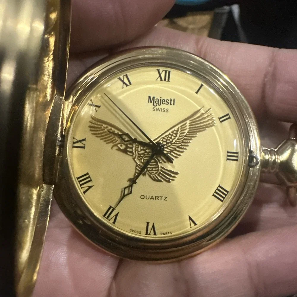 Works VTG Swiss MAJESTI Swiss Engravable 3D 48mm Embossed Eagle Pocket Watch